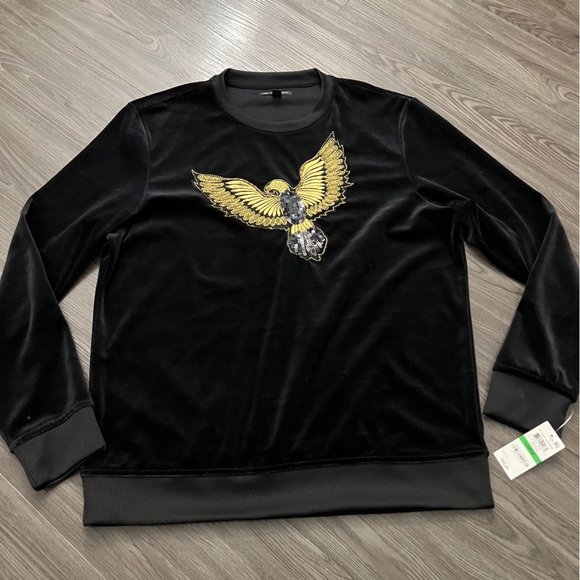 INC International Concept Men’s Velvet/Velour Black Sequins Eagle Sweatshirt New - Picture 3 of 6